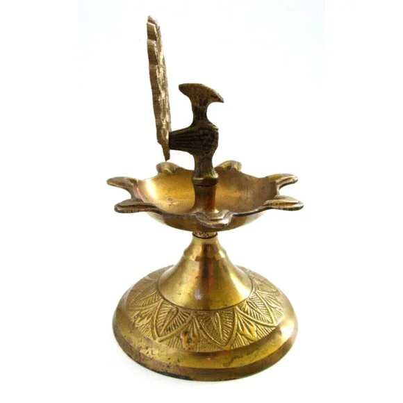 Vintage Brass Peacock Bird Shape Religious Wick Oil Lamp - Diya Aarti Home Décor - Picture 4 of 16